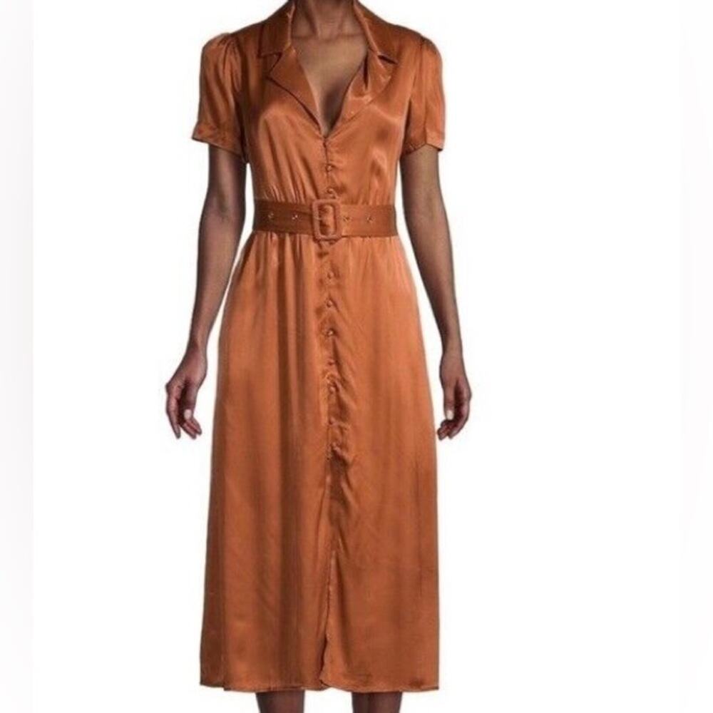 WeWoreWhat Camp Satin Collar Shirt midi Dress Clay NWT 69.00 Size Small - Picture 2 of 7